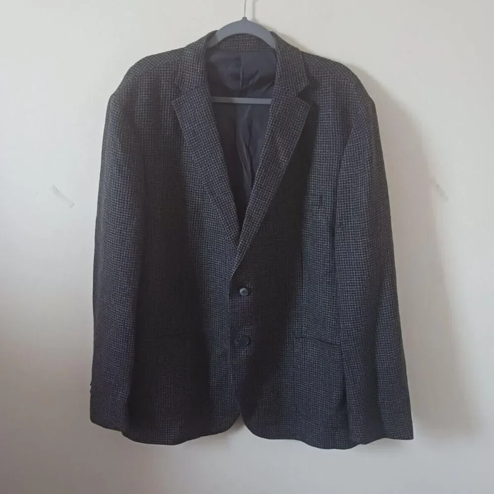 Michael Kors Mens Wool Houndstooth‎ Charcoal Gray Coat Blazer Size 48R